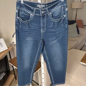 Revolt Women's Distressed Embroidered Jeweled Pocket Jeans Size 6